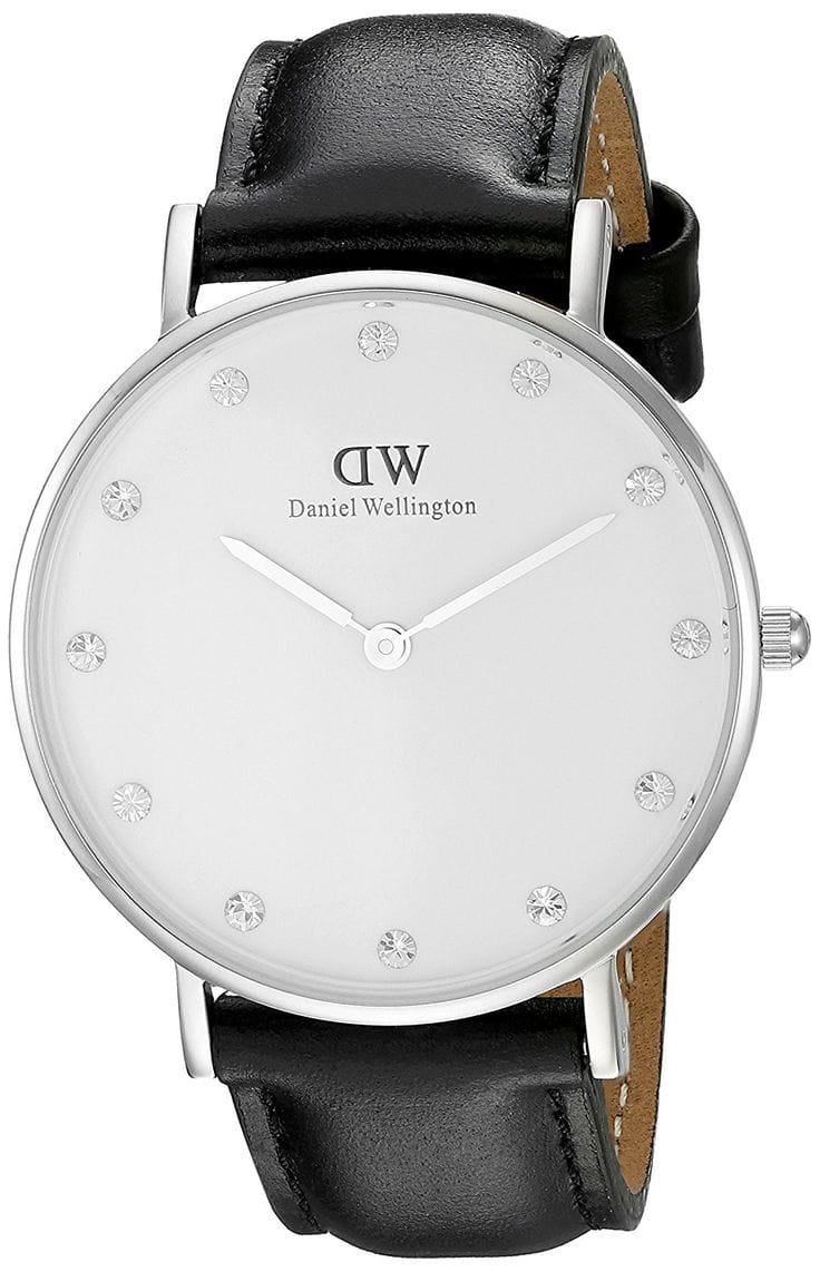 Daniel Wellington Classy Sheffield White Dial Black Leather Strap Watch For Women - DW00100080