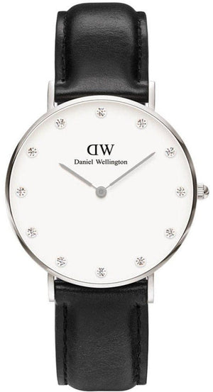 Daniel Wellington Classy Sheffield White Dial Black Leather Strap Watch For Women - DW00100080