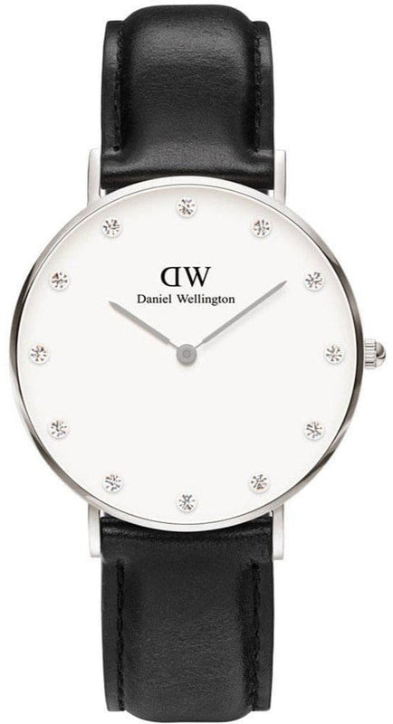 Daniel Wellington Classy Sheffield White Dial Black Leather Strap Watch For Women - DW00100080