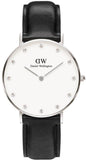 Daniel Wellington Classy Sheffield White Dial Black Leather Strap Watch For Women - DW00100080