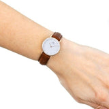 Daniel Wellington Classy St Mawes White Dial Brown Leather Strap Watch For Women - DW00100059