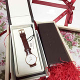 Daniel Wellington Classy St Mawes White Dial Brown Leather Strap Watch For Women - DW00100059