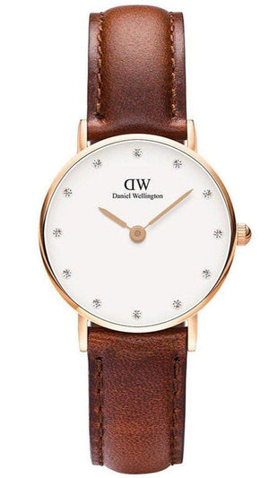 Daniel Wellington Classy St Mawes White Dial Brown Leather Strap Watch For Women - DW00100059