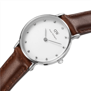 Daniel Wellington Classy St Mawes White Dial Brown Leather Strap Watch For Women - DW00100067