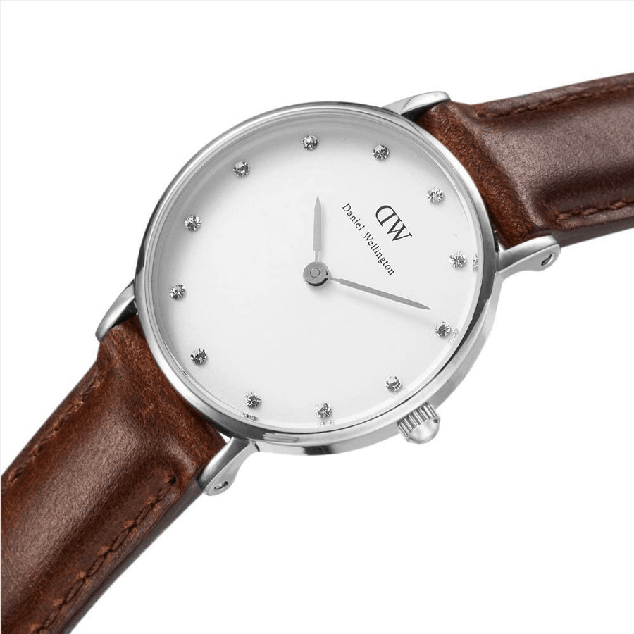 Daniel Wellington Classy St Mawes White Dial Brown Leather Strap Watch For Women - DW00100067