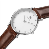 Daniel Wellington Classy St Mawes White Dial Brown Leather Strap Watch For Women - DW00100067