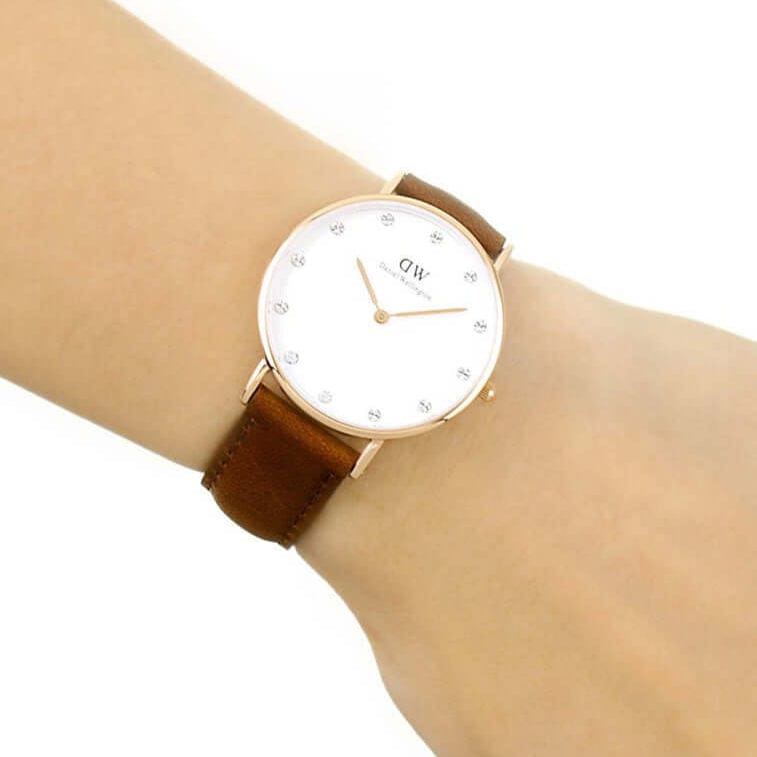 Daniel Wellington Classy St Mawes White Dial Brown Leather Strap Watch For Women - DW00100075