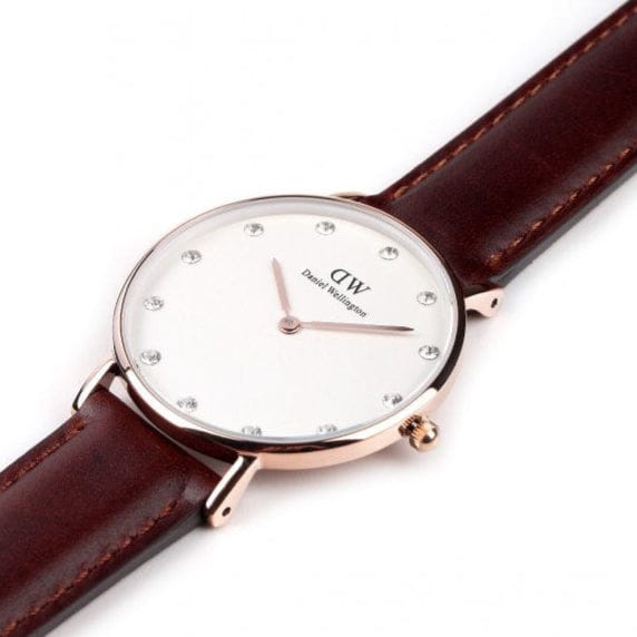 Daniel Wellington Classy St Mawes White Dial Brown Leather Strap Watch For Women - DW00100075