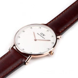 Daniel Wellington Classy St Mawes White Dial Brown Leather Strap Watch For Women - DW00100075