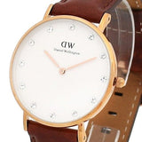 Daniel Wellington Classy St Mawes White Dial Brown Leather Strap Watch For Women - DW00100075