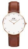 Daniel Wellington Classy St Mawes White Dial Brown Leather Strap Watch For Women - DW00100075