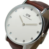 Daniel Wellington Classy St Mawes White Dial Brown Leather Strap Watch For Women - DW00100079