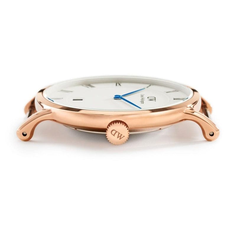 Daniel Wellington Dapper Bristol White Dial Brown Leather Strap Watch For Men - DW00100086