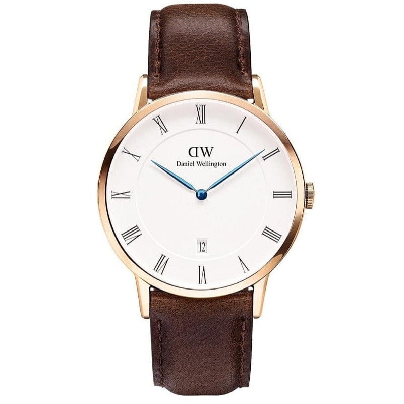 Daniel Wellington Dapper Bristol White Dial Brown Leather Strap Watch For Men - DW00100086