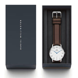 Daniel Wellington Dapper Bristol White Dial Brown Leather Strap Watch For Women - DW00100090