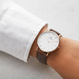 Daniel Wellington Dapper Bristol White Dial Brown Leather Strap Watch For Women - DW00100090