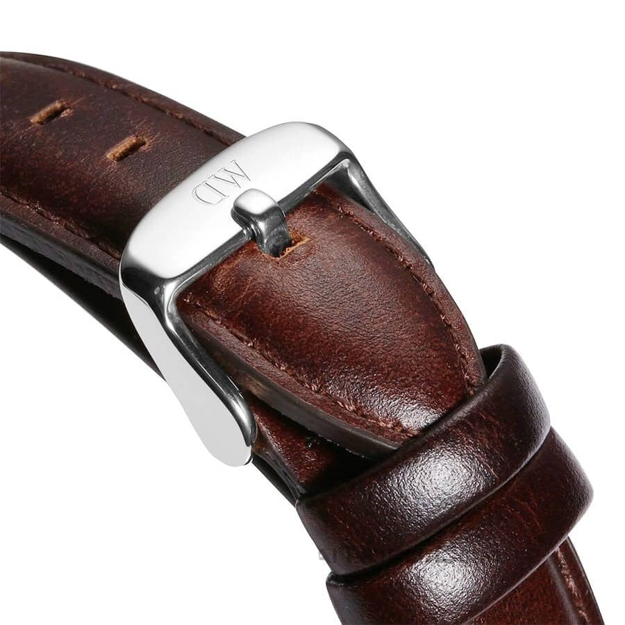 Daniel Wellington Dapper Bristol White Dial Brown Leather Strap Watch For Women - DW00100090