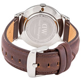 Daniel Wellington Dapper Bristol White Dial Brown Leather Strap Watch For Women - DW00100090