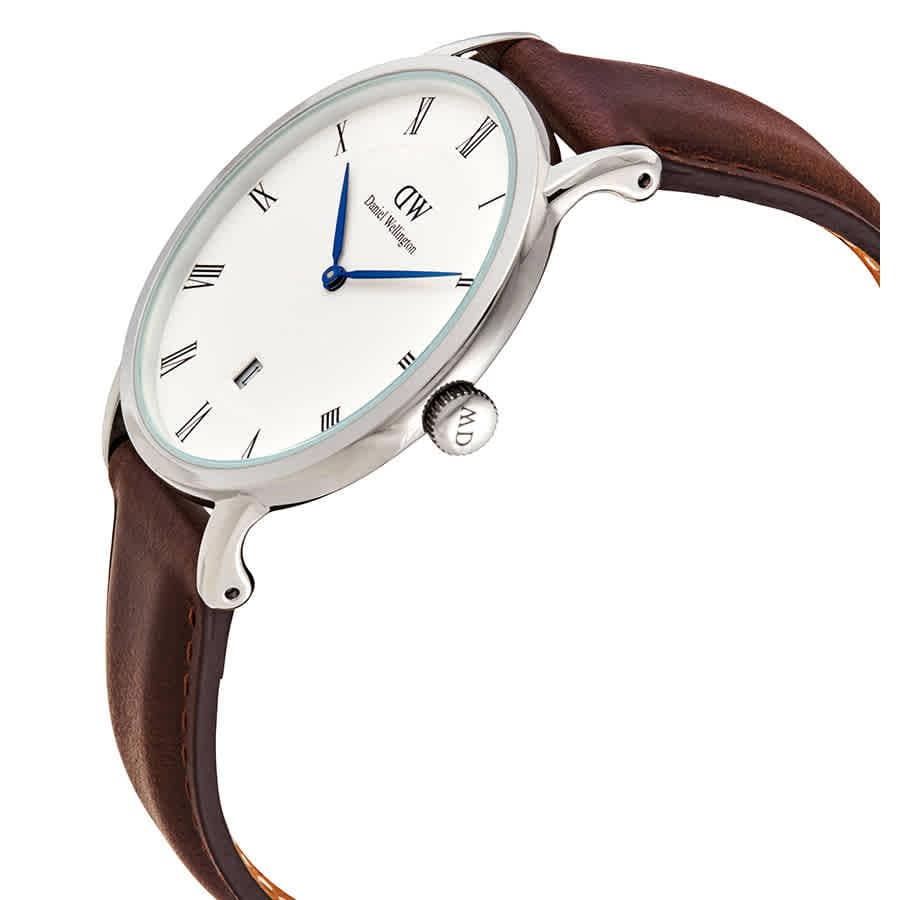 Daniel Wellington Dapper Bristol White Dial Brown Leather Strap Watch For Women - DW00100090