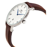 Daniel Wellington Dapper Bristol White Dial Brown Leather Strap Watch For Women - DW00100090