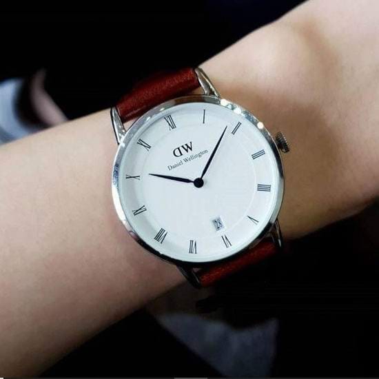 Daniel Wellington Dapper Bristol White Dial Brown Leather Strap Watch For Women - DW00100098
