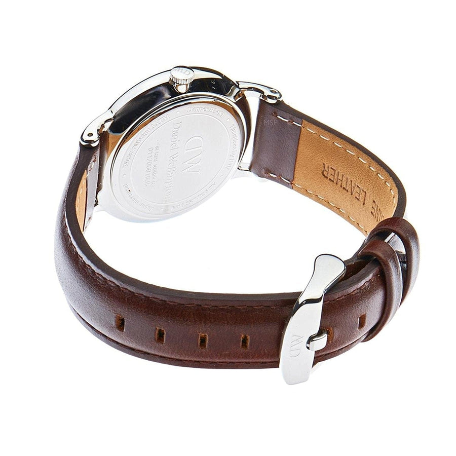 Daniel Wellington Dapper Bristol White Dial Brown Leather Strap Watch For Women - DW00100098