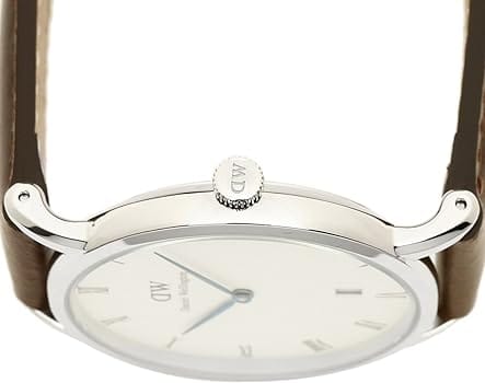Daniel Wellington Dapper Bristol White Dial Brown Leather Strap Watch For Women - DW00100098