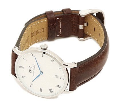 Daniel Wellington Dapper Bristol White Dial Brown Leather Strap Watch For Women - DW00100098