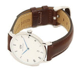 Daniel Wellington Dapper Bristol White Dial Brown Leather Strap Watch For Women - DW00100098