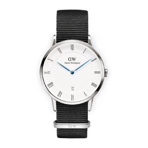 Daniel Wellington Dapper Cornwall White Dial Black Nylon Strap Watch for Women - DW00100264