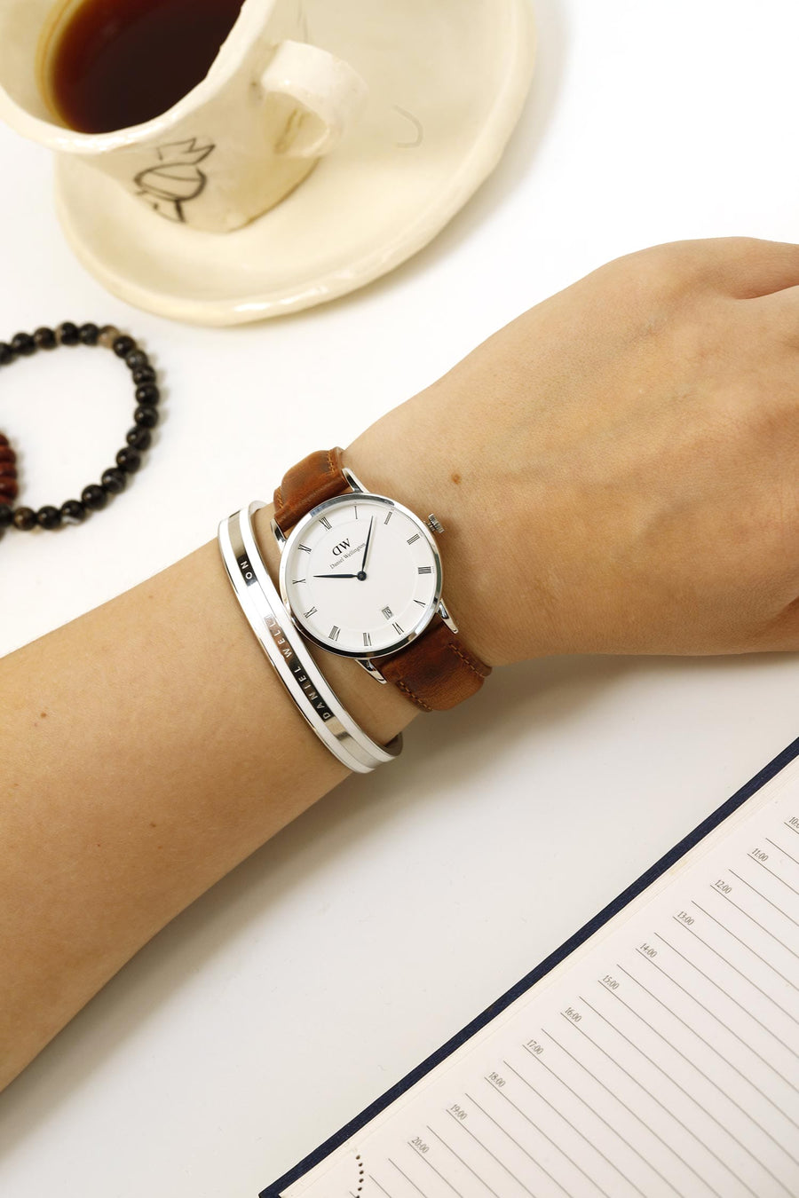 Daniel Wellington Dapper Durham Analog White Dial Brown Leather Strap Watch For Women - DW00100114