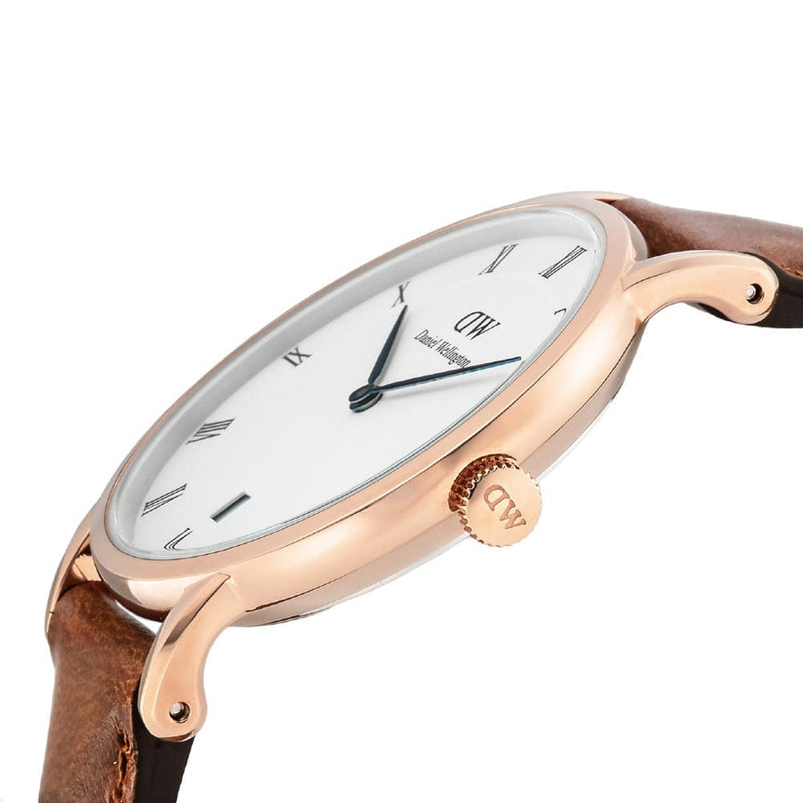 Daniel Wellington Dapper Durham White Dial Brown Leather Strap Watch For Women - DW00100113