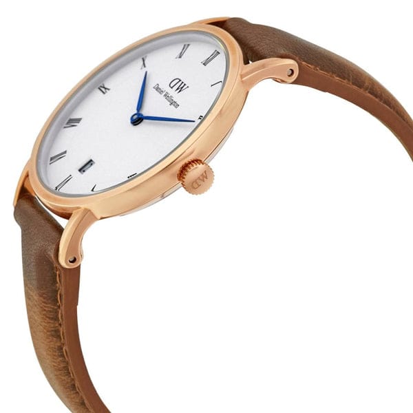 Daniel Wellington Dapper Durham White Dial Brown Leather Strap Watch For Women - DW00100113