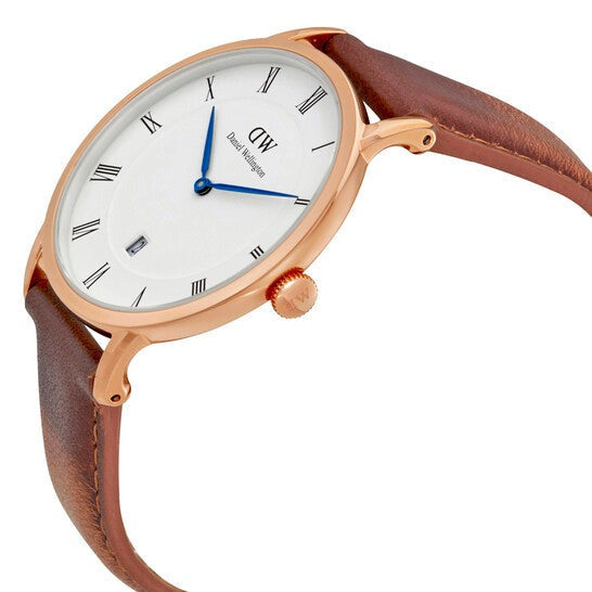 Daniel Wellington Dapper Durham White Dial Brown Leather Strap Watch For Men - DW00100115