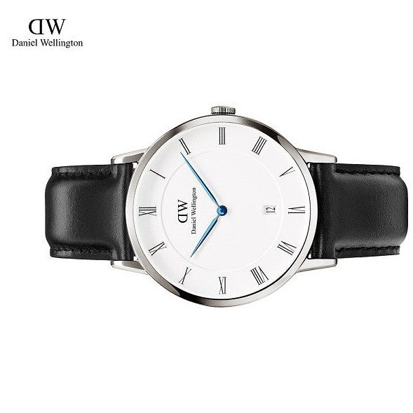 Daniel Wellington Dapper Sheffield White Dial Black Leather Strap Watch For Men - DW00100088