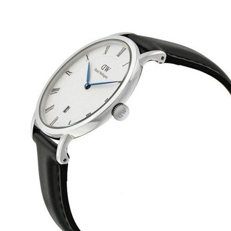 Daniel Wellington Dapper Sheffield White Dial Black Leather Strap Watch For Men - DW00100088