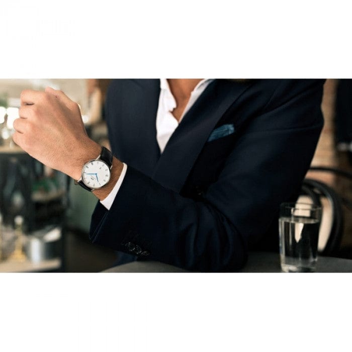 Daniel Wellington Dapper Sheffield White Dial Black Leather Strap Watch For Men - DW00100088