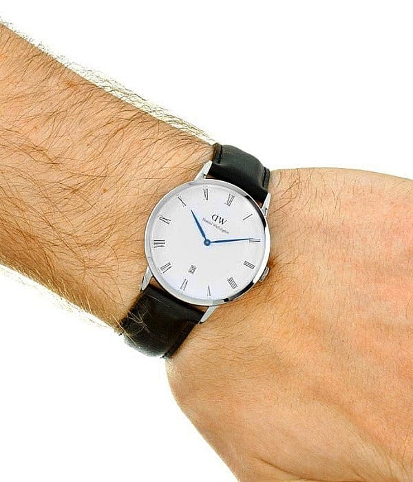 Daniel Wellington Dapper Sheffield White Dial Black Leather Strap Watch For Men - DW00100088