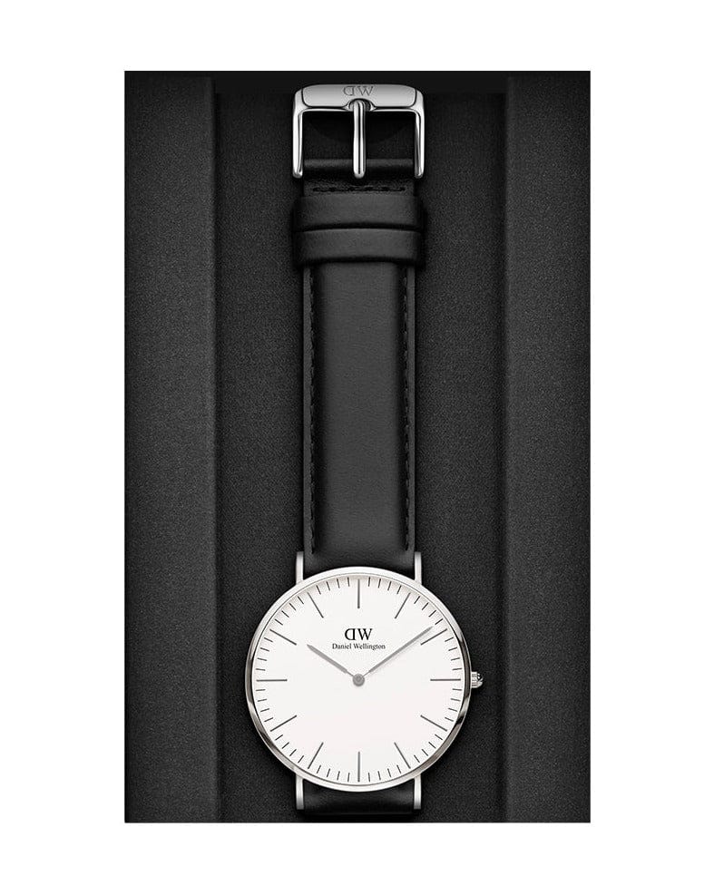 Daniel Wellington Dapper Sheffield White Dial Black Leather Strap Watch For Women - DW00100096