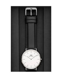 Daniel Wellington Dapper Sheffield White Dial Black Leather Strap Watch For Women - DW00100096