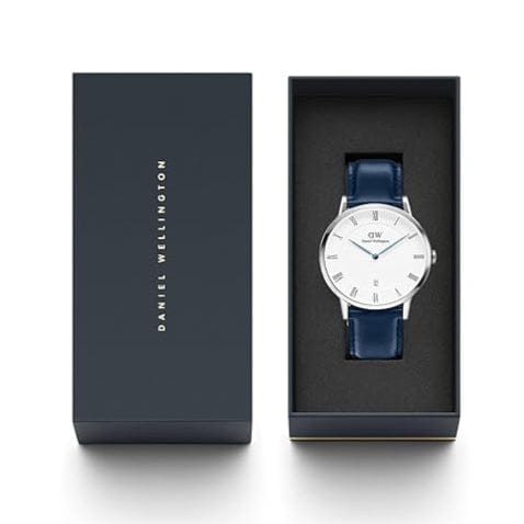 Daniel Wellington Dapper Somerset White Dial Blue Leather Strap Watch For Men - DW00100192