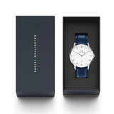 Daniel Wellington Dapper Somerset White Dial Blue Leather Strap Watch For Men - DW00100192