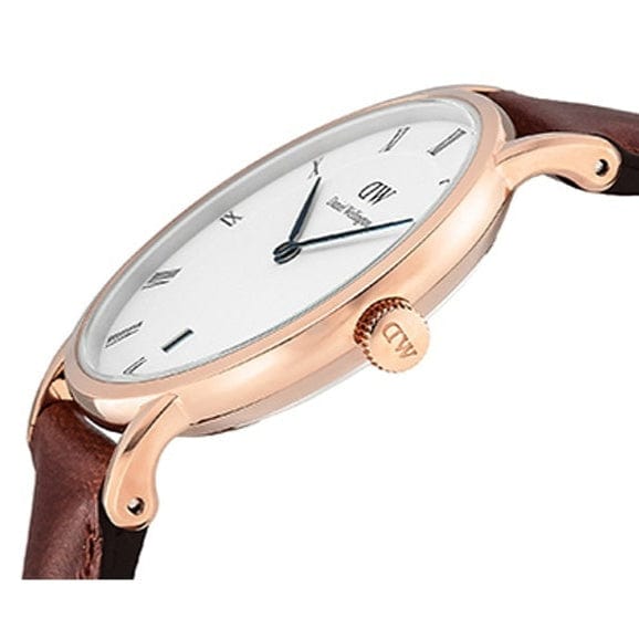 Daniel Wellington Dapper St Mawes White Dial Brown Leather Strap Watch For Women - DW00100091