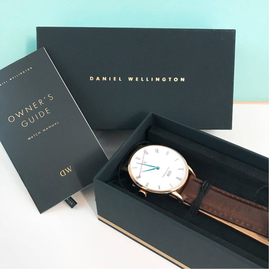 Daniel Wellington Dapper York White Dial Brown Leather Strap Watch For Men - DW00100085