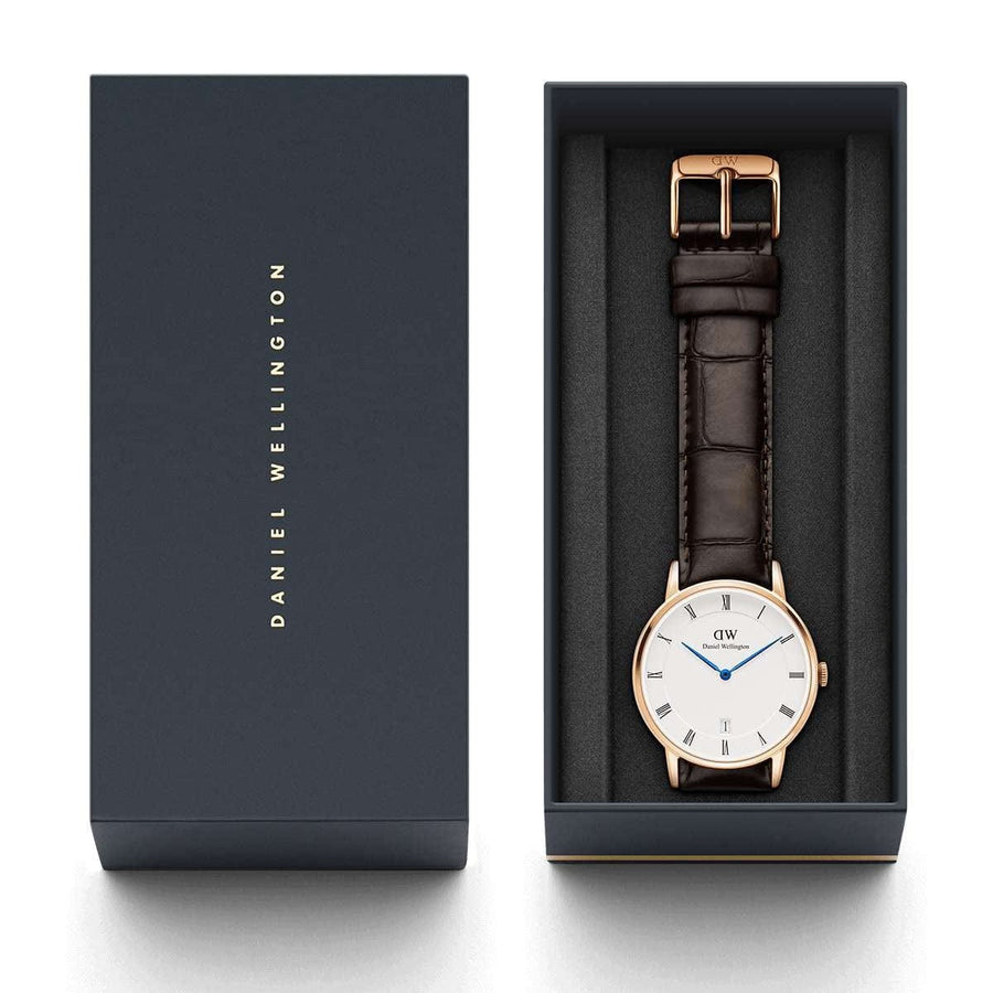 Daniel Wellington Dapper York White Dial Brown Leather Strap Watch For Men - DW00100085