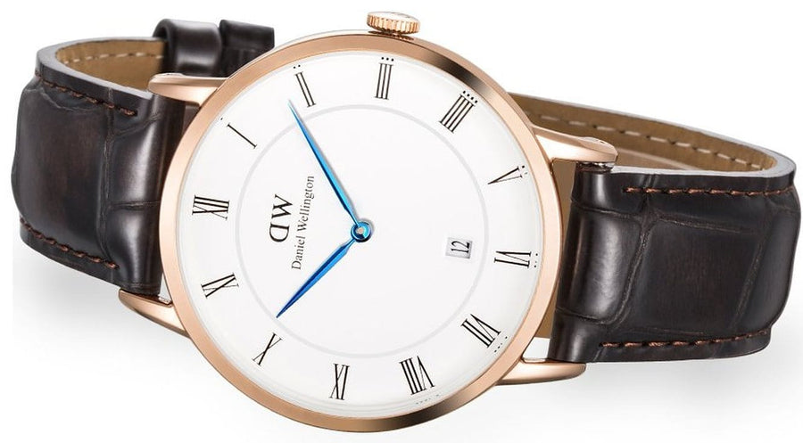 Daniel Wellington Dapper York White Dial Brown Leather Strap Watch For Men - DW00100085