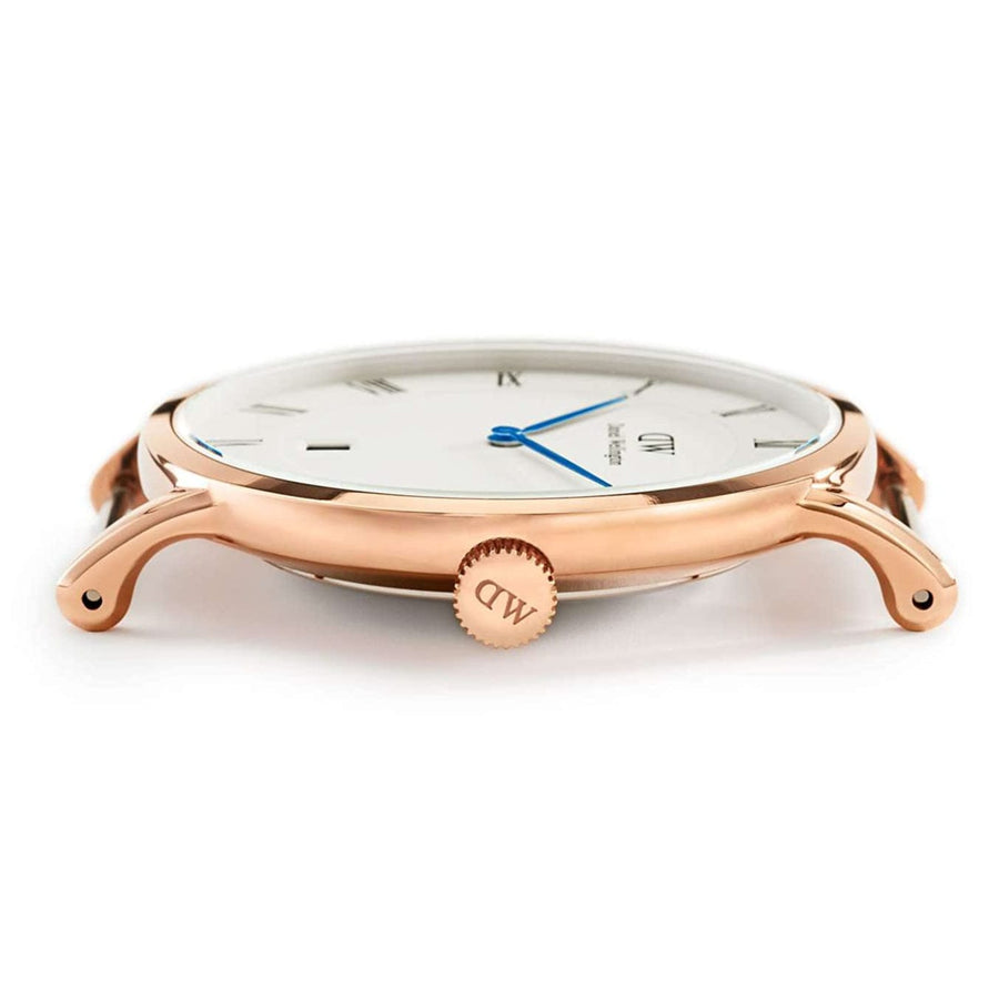 Daniel Wellington Dapper York White Dial Brown Leather Strap Watch For Men - DW00100085