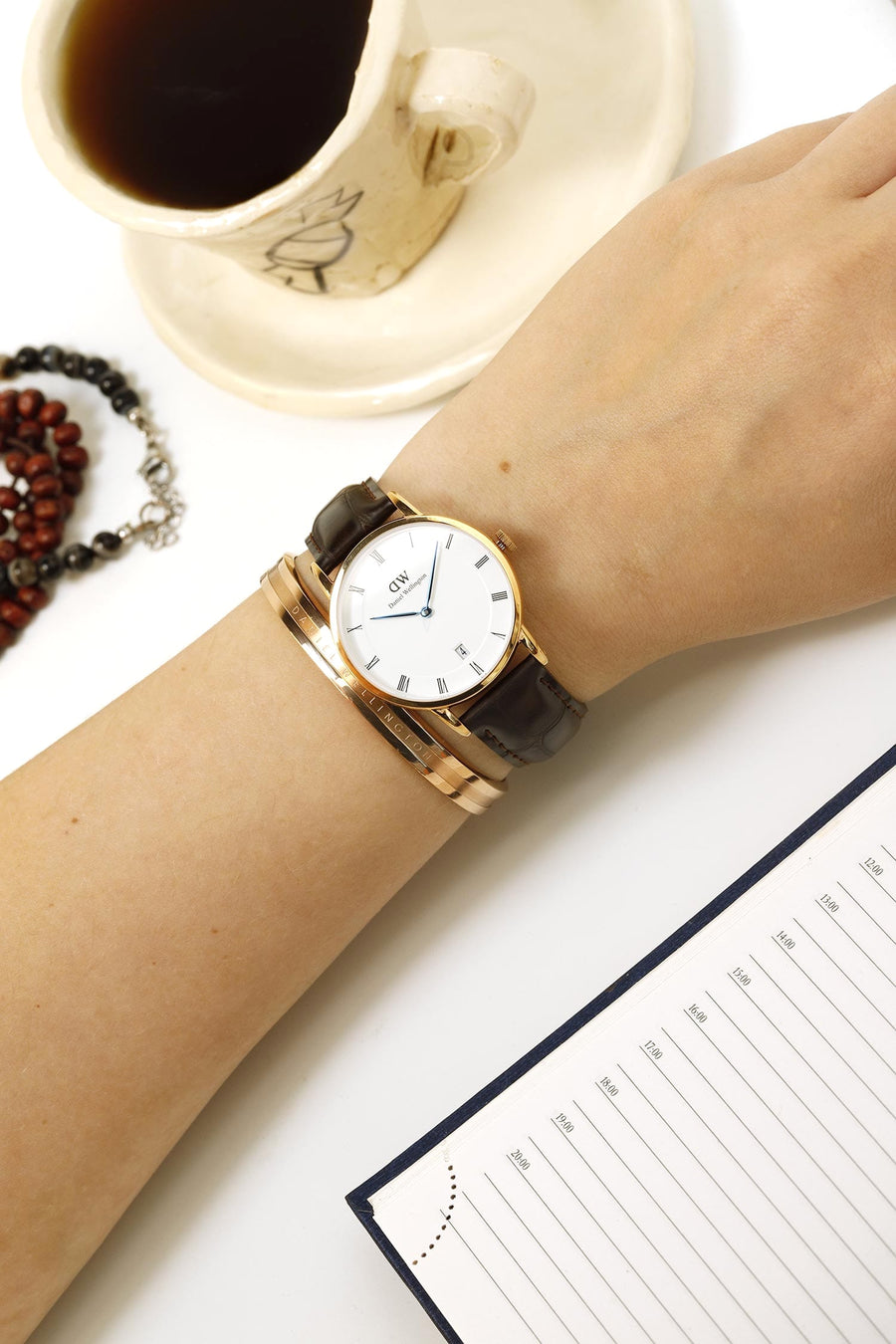 Daniel Wellington Dapper York White Dial Brown Leather Strap Watch For Women - DW00100093