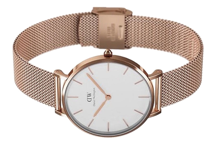 Daniel Wellington Classic Petite Melrose White Dial Rose Gold Mesh Bracelet Watch For Women - DW00100163