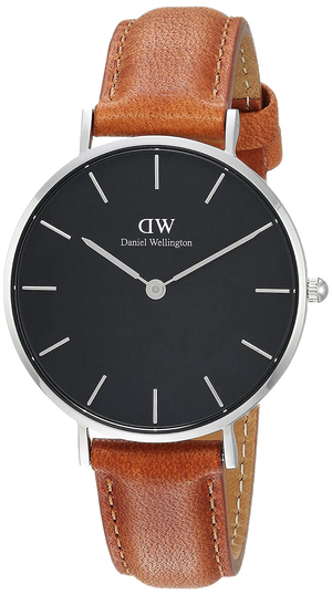 Daniel Wellington Petite Sterling Black Dial Brown Leather Strap Watch For Women - DW00100178